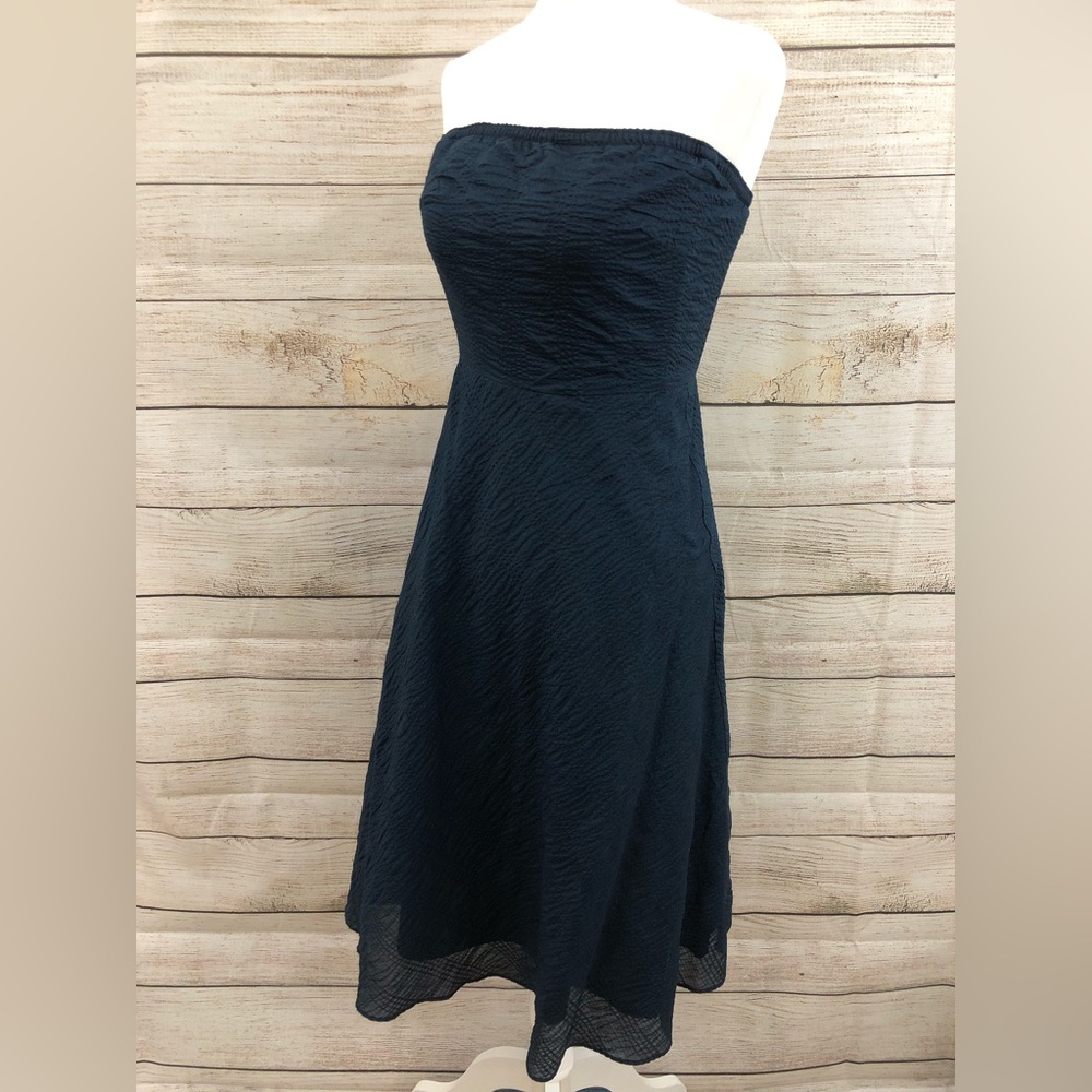 J Crew, Navy Crepe Fit & Flare Strapless Dress, Women's 0